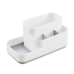 Plastic cosmetic organizer, white and gray