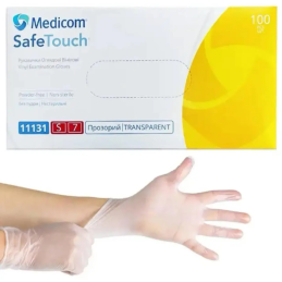 Medicom Vinyl Gloves, TRANSPARENT (pack of 100)